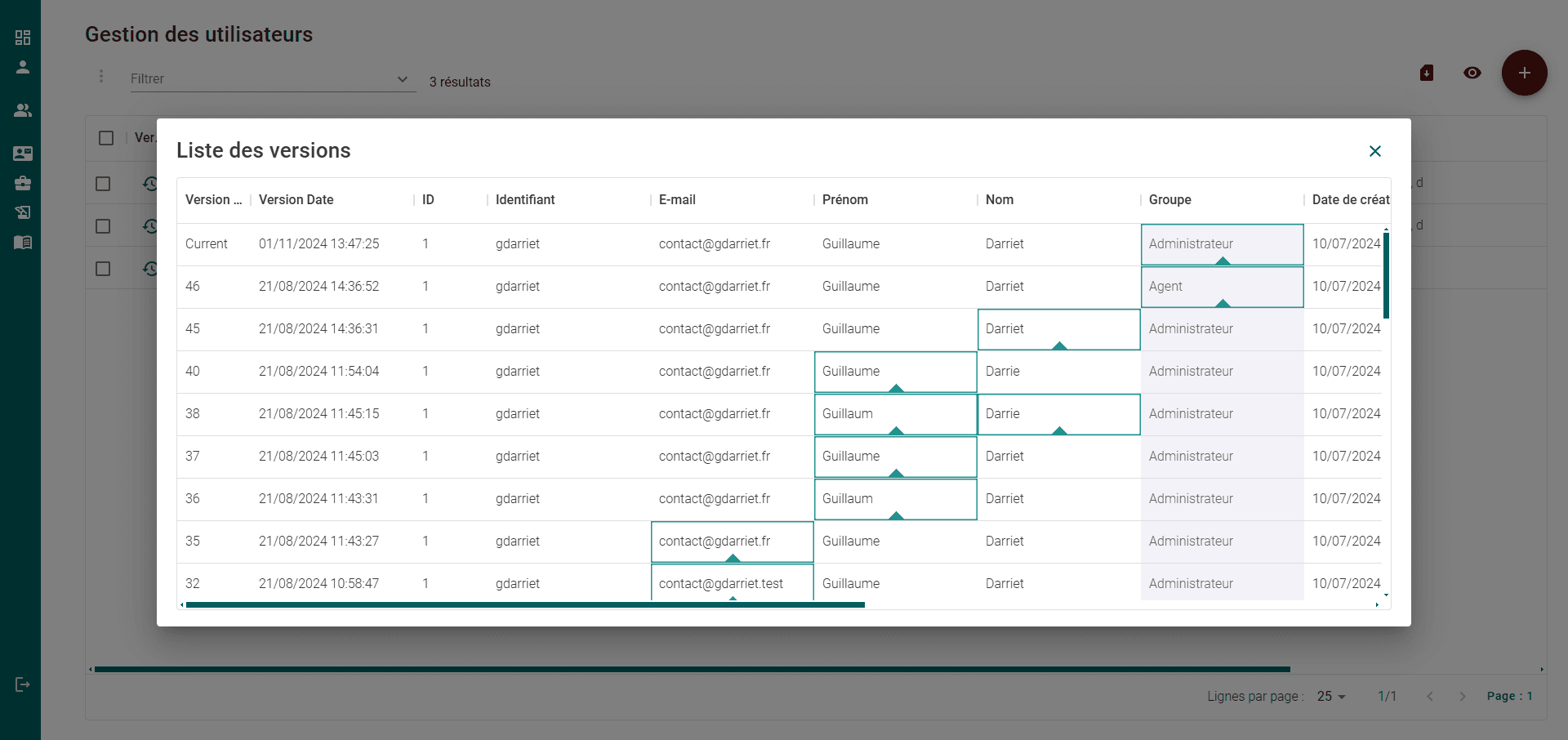 Interface de base de données avec versionning